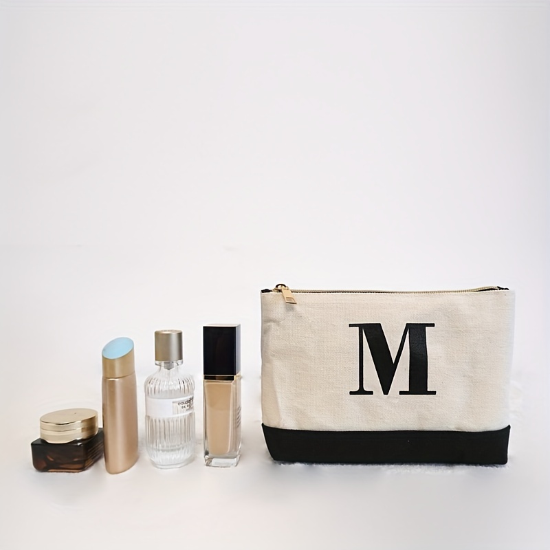 Initial Letter Print Makeup Bag, Portable Canvas Comestic Bag, Toiletry  Wash Organizer & Purse For Travel - Temu