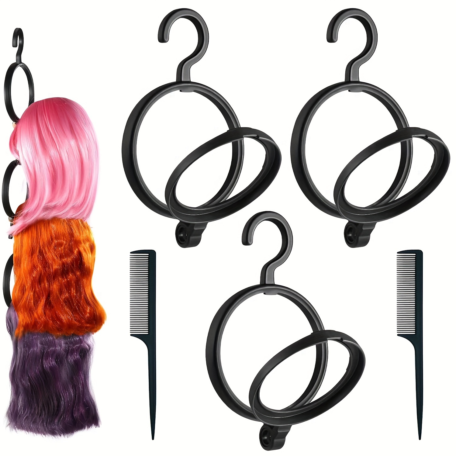 Hanging Wig Stand, 3pcs Premium Wig Hanger For Multiple Wigs For Display,  Storage, Styling, Portable Wig Stands Keep The Wig In Shape & Perfect