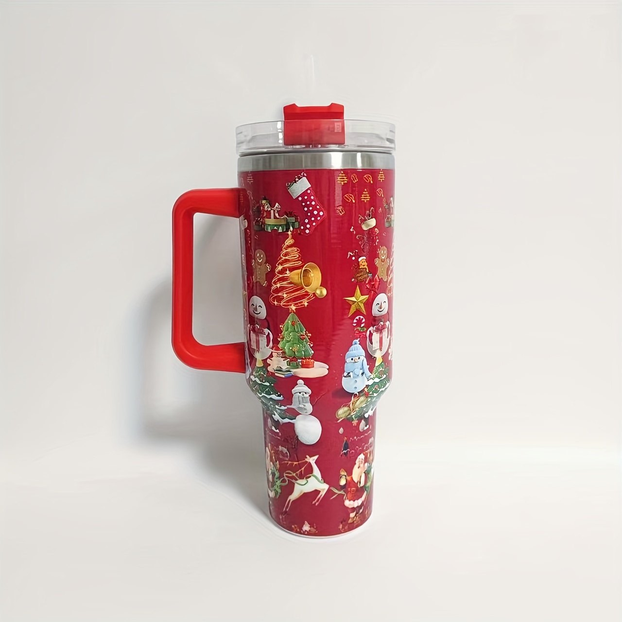 1pc 40oz Christmas Cup With Handle And Straw Lid, Stainless Steel 1200ml  Travel Mug With Christmas Pattern, Large Capacity Water Cup, Christmas Gift  For Men And Women