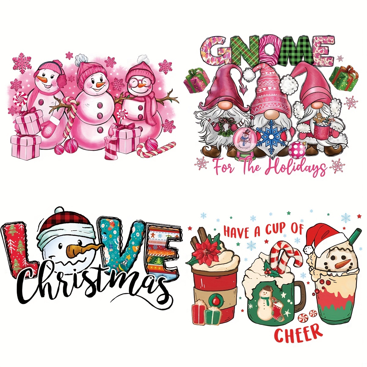  8PCS Christmas Iron on Transfers, Iron on Decals for T Shirts  Iron on Patches DTF Transfers Ready to Press Heat Transfer Designs Stickers  for Clothing Fabric DIY Craft (8PCS Christmas Decals-A)
