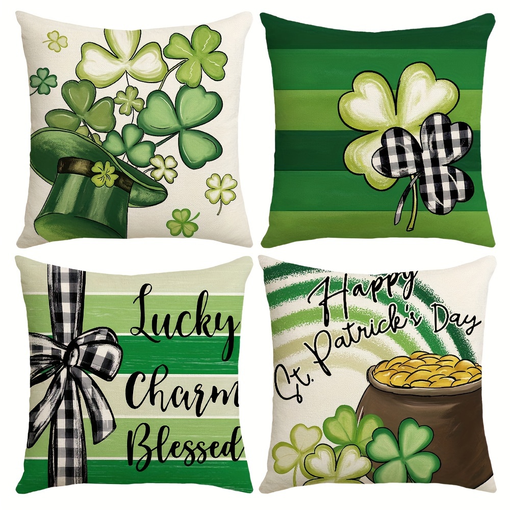 Green Throw Pillow Covers Farmhouse Polylester Linen Buffalo Plaid Truck  Lucky Blessings Decorative Pillowcase St. Patrick's Day For Sofa No Pillow  Inserts - Temu