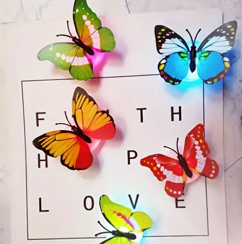 10 20pcs colorful glowing butterfly night light powered by battery stickable led decorative wall light butterfly style colors shipped randomly details 2