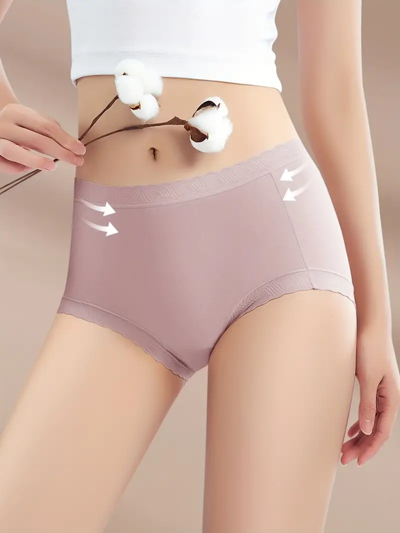Lace Trim Briefs Breathable Comfy Stretchy Intimates Panties - Temu