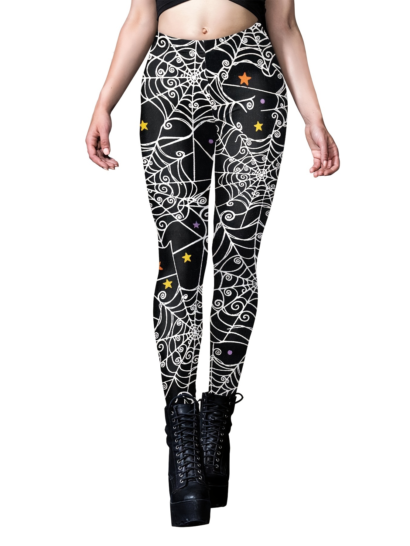 Plus Size Halloween Leggings Women's Plus Spider Web Print - Temu