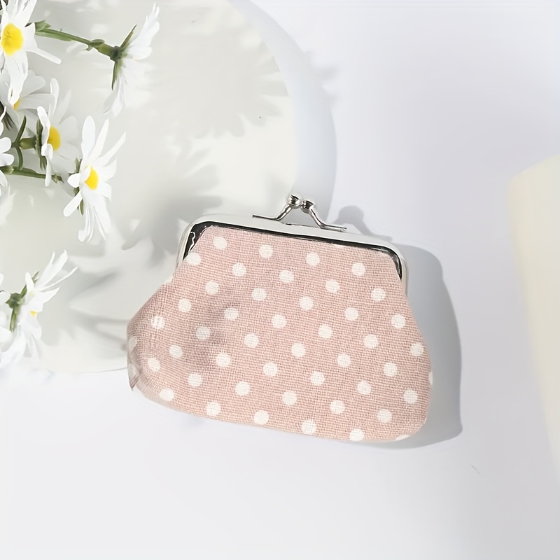 Polka Dot Pattern Coin Purse, Women's Trendy Kiss Lock Canvas