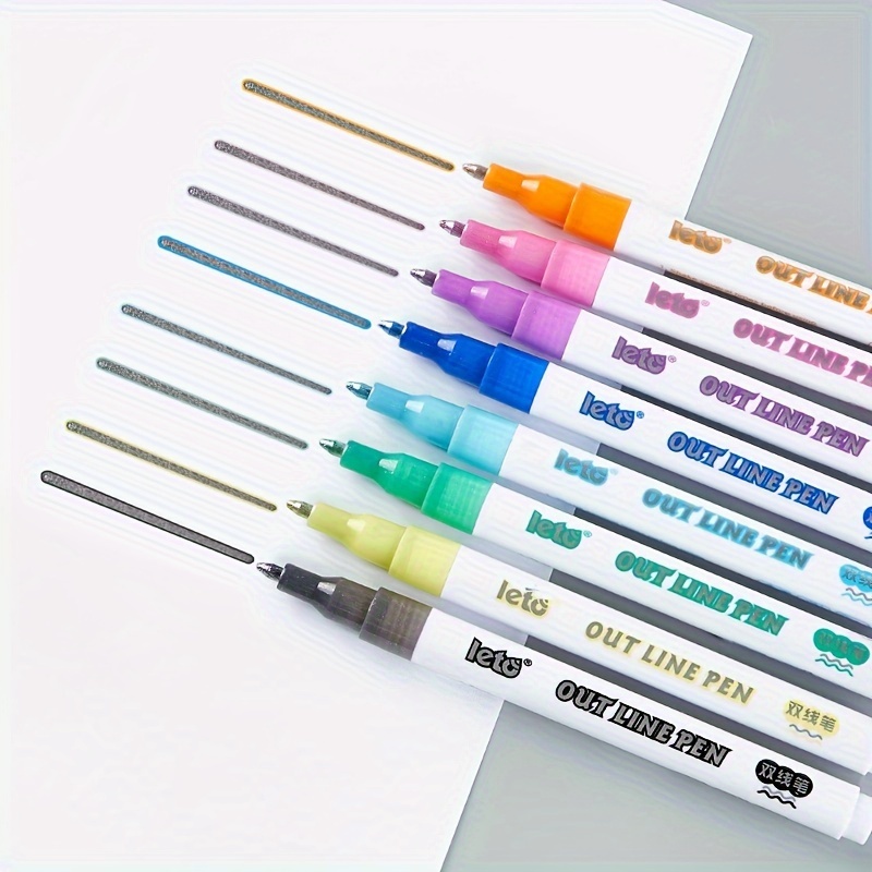 Dream Double Line Pen Fluorescent Doodle Pen Metal - Temu