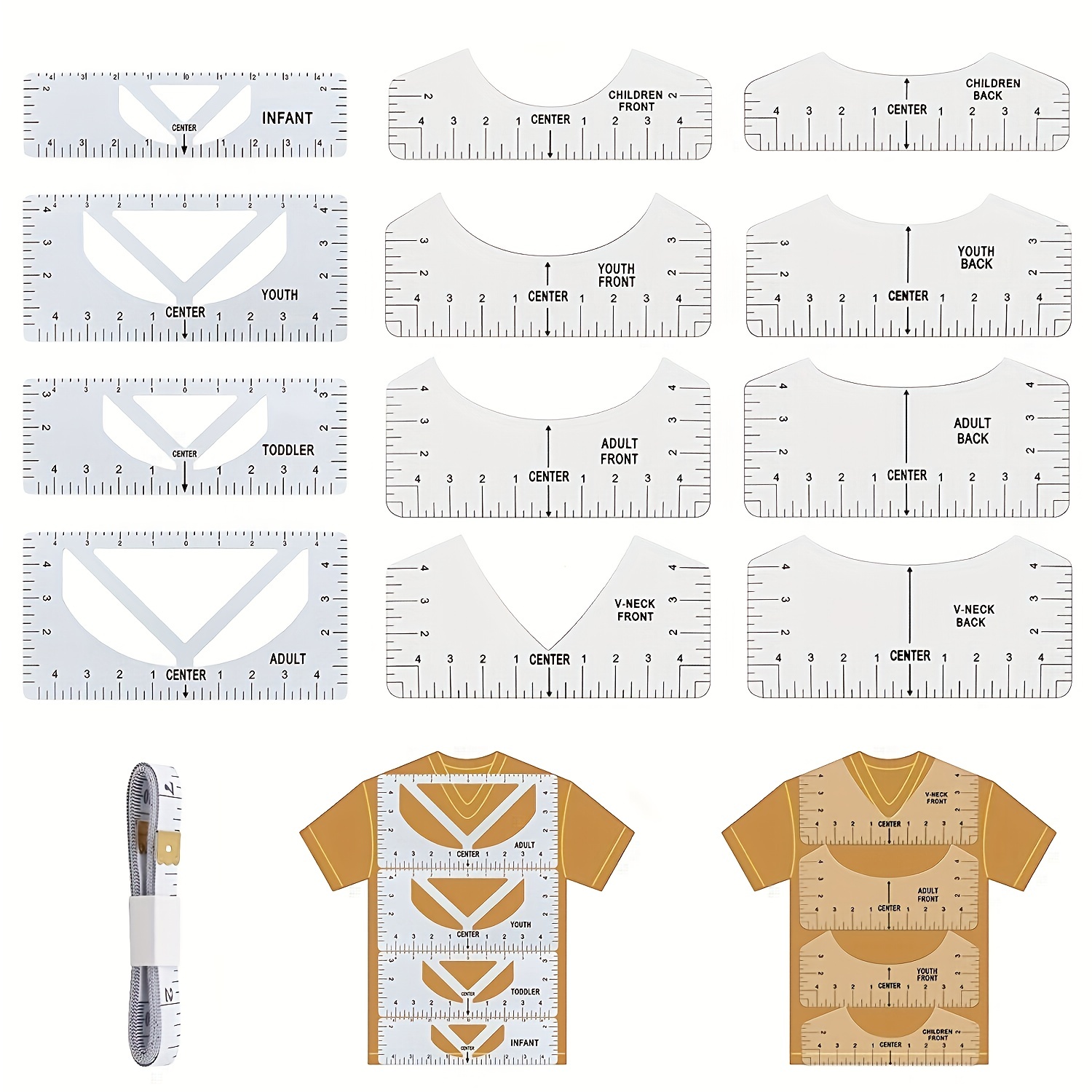12pcs T-shirt Alignment Ruler, T-shirt Centering Tool, PVC T-shirt Stencil  Ruler, T-shirt Ruler Guide Tool Set For V Neck, For Adult – Danni Clothing