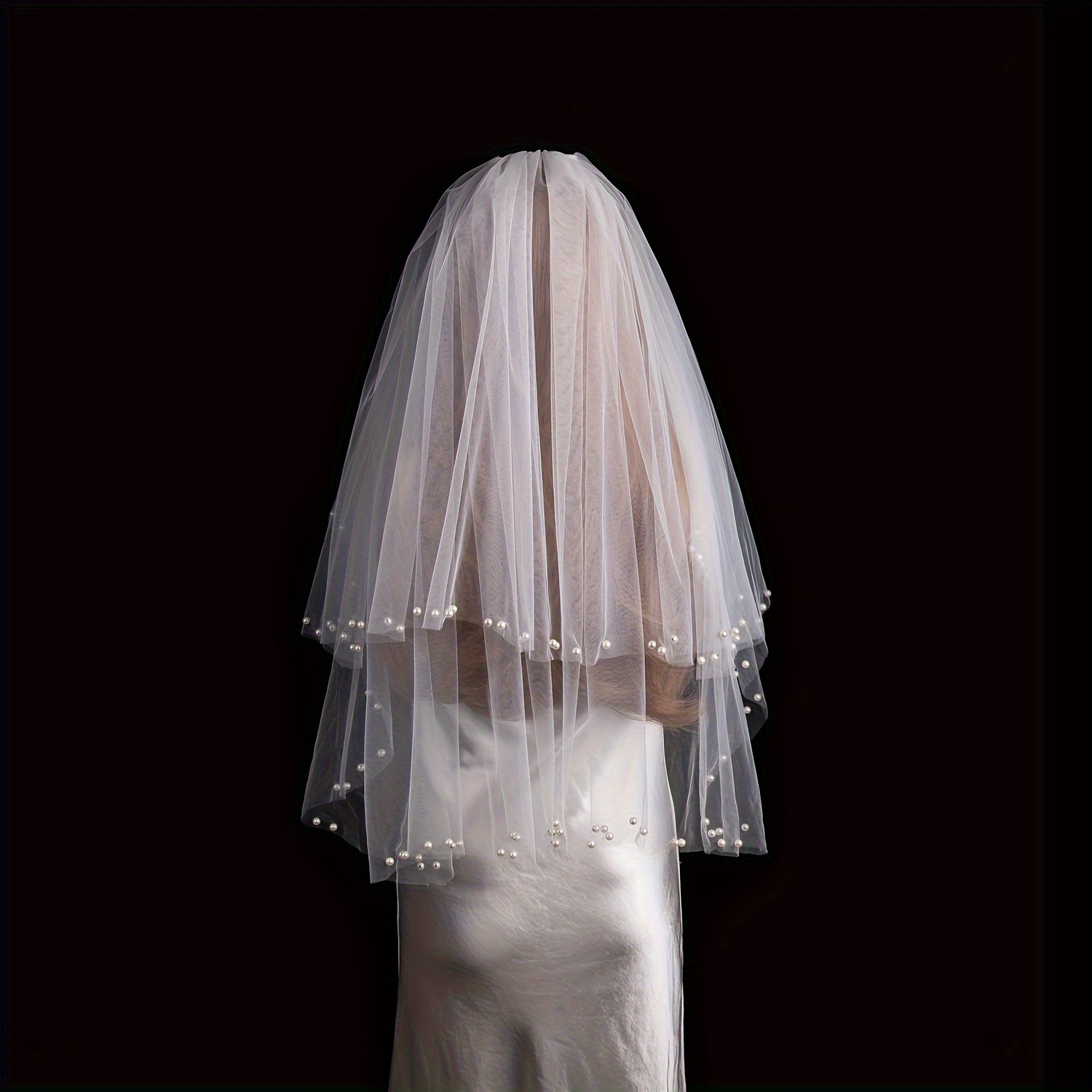 Double Layer Wedding Veil With Faux Pearl Bridal Veil - Temu