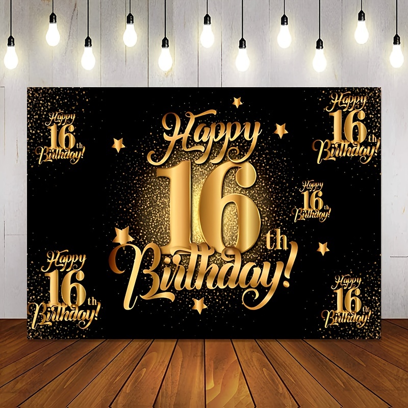 Decoración de pancarta de feliz cumpleaños número 16 para niño, diseño de  telón de fondo de 16 cumpleaños, decoración de suministros para fiesta