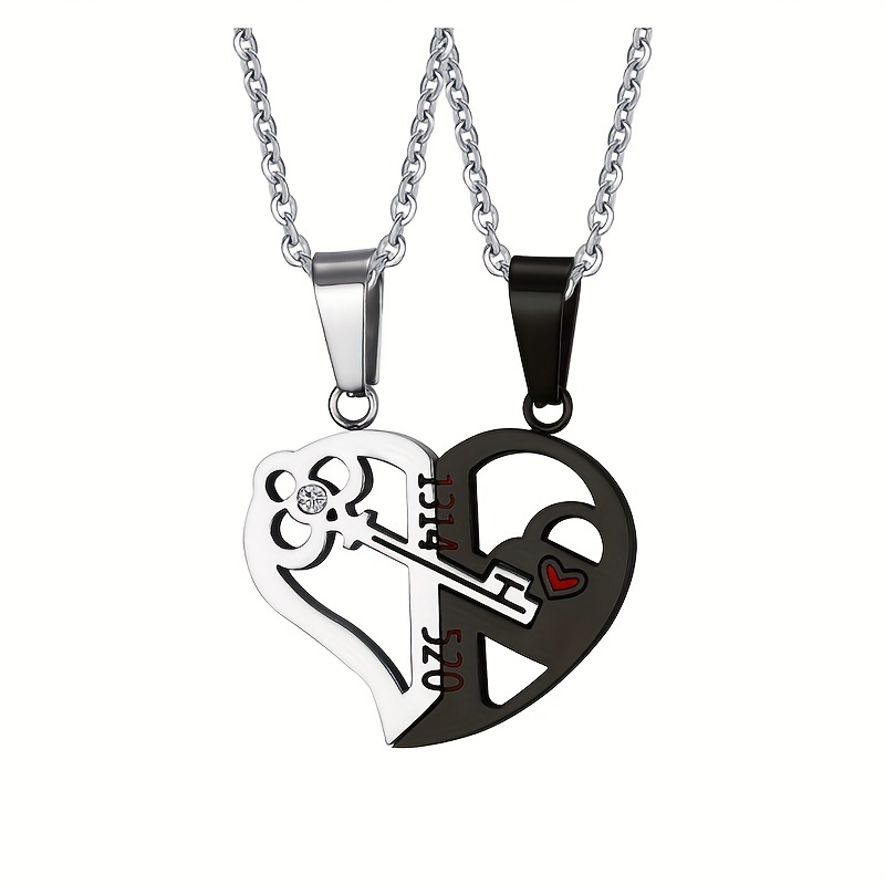 Romantic 2pcs/set Lock Key Necklace Paired Lovers Necklace Cute Heart  Pendant Necklace Couple Necklace Best Friend Jewelry