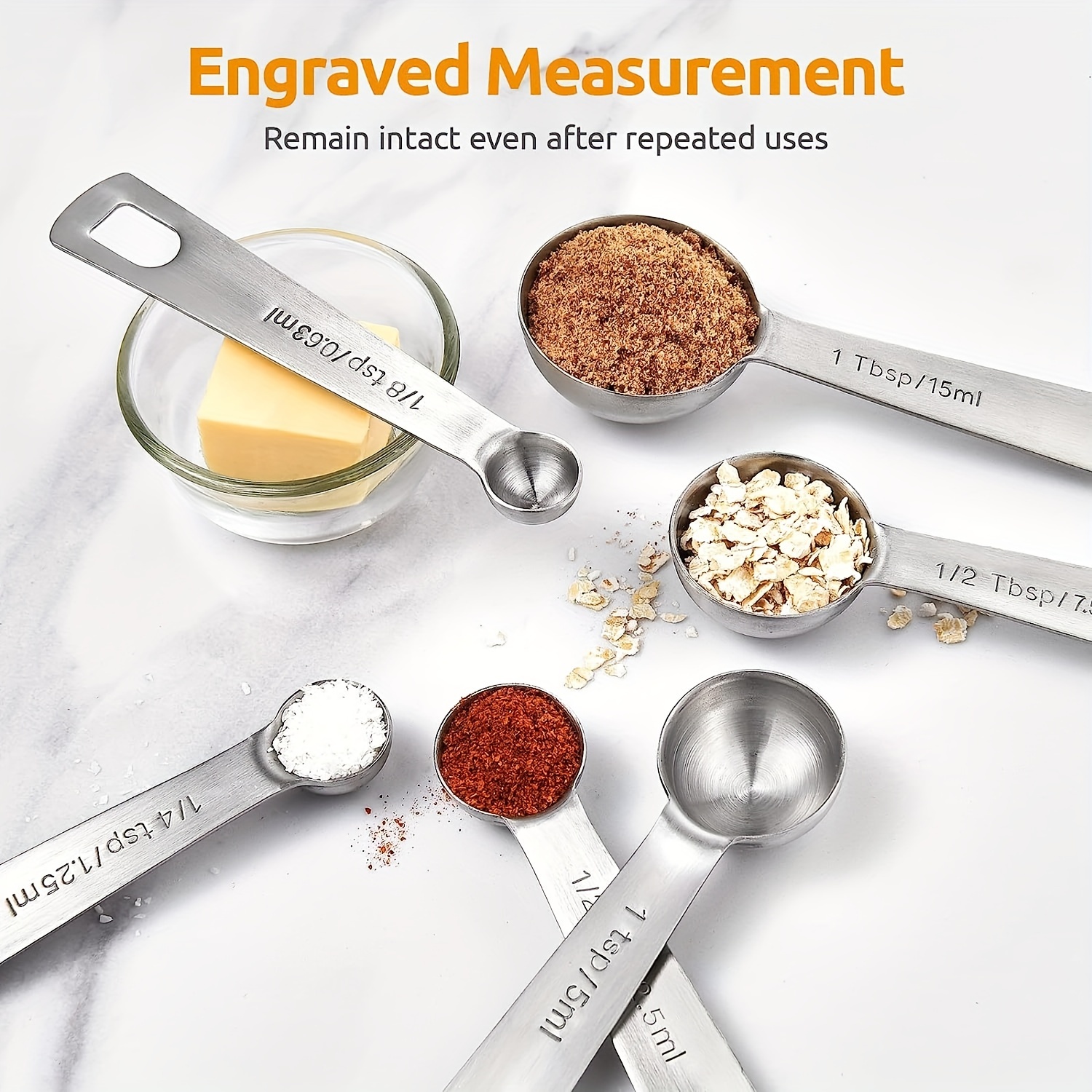 CH1EF Magnetic Metal Measuring Spoons Set Stainless Steel Etched Stackable  Teaspoons Tablespoons Dual Sided Measure Spoon set of 8 for Measuring Dry