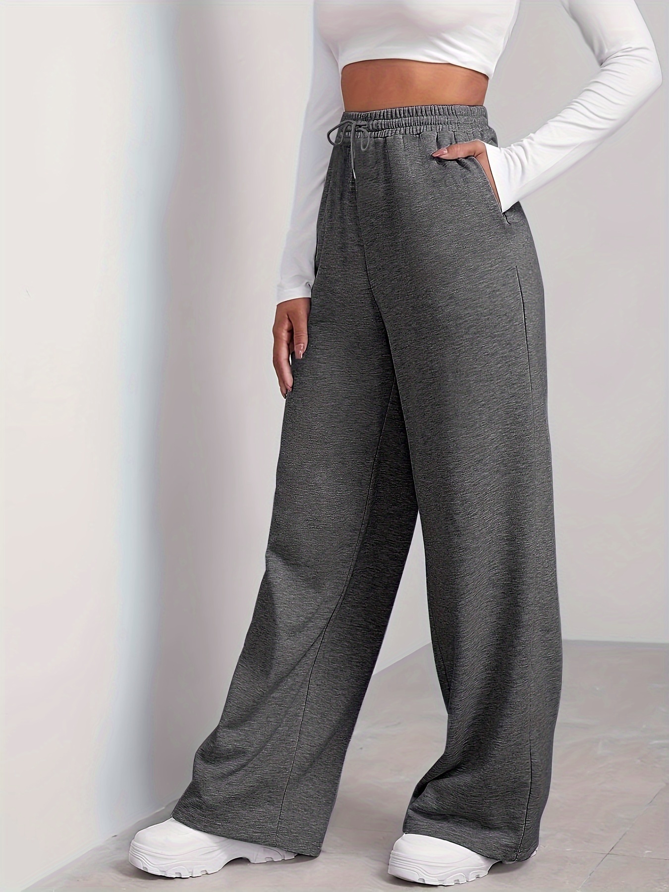  HeSaYep Women's Flare Wide Leg Sweatpants Drawstring High  Waisted Baggy Pants Athletic Pants Trousers, Dark Grey XS : Clothing, Shoes  & Jewelry