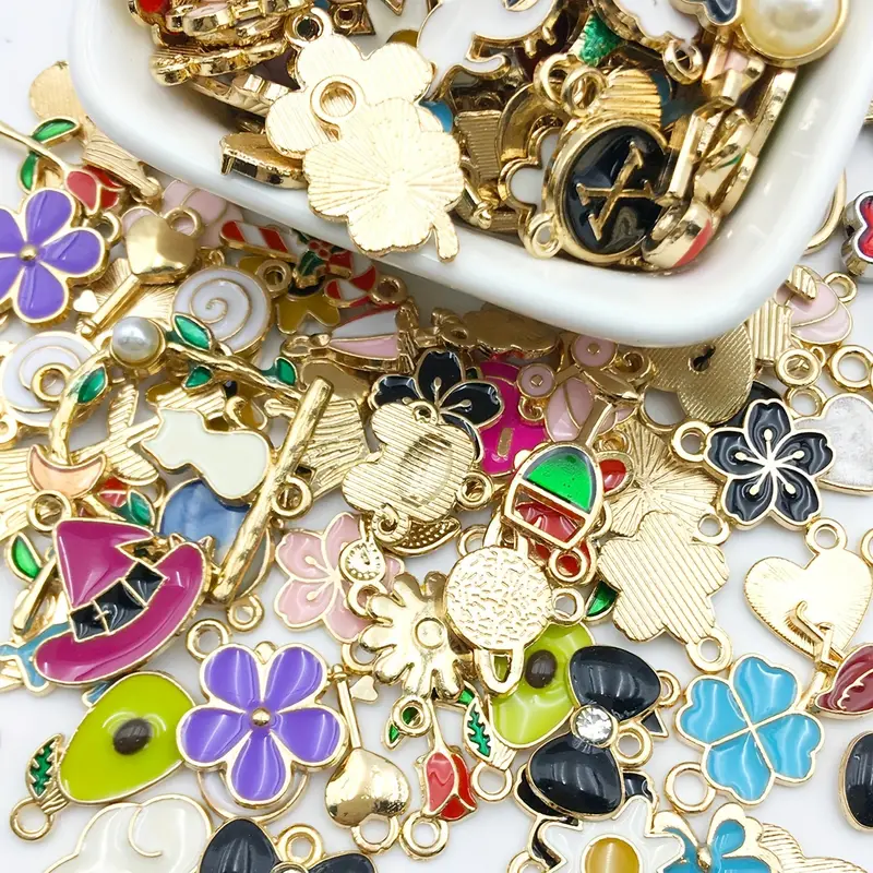 Mixed Styles 20/30/50pcs Jewelry Making Charms Golden Enamel Plated Charms  Pendant For DIY Necklace Bracelet Earrings Jewelry Making Finding