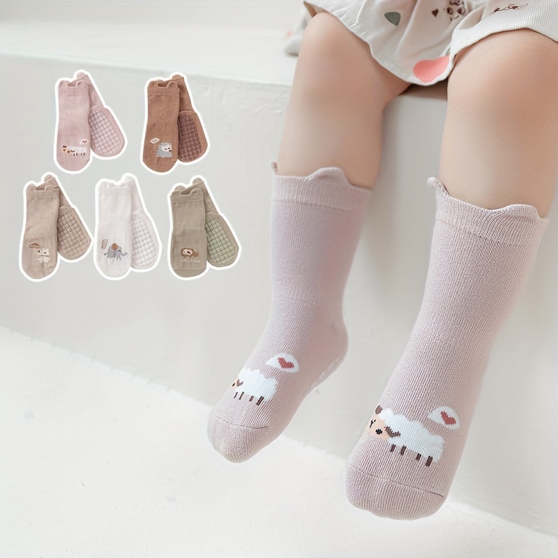 Cute Non Slip Floor Socks for Babies, Baby Trampoline Socks with Small Ears  - Warm and thick, Non Skid Soles - for Infants Toddlers  Kids(1Pair,0-5Years) 
