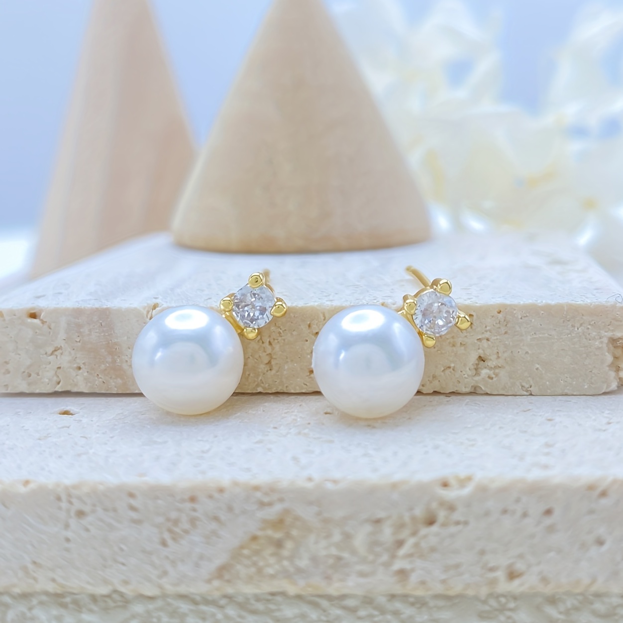 Freshwater Pearl Decor Stud Earrings, 18K Plated