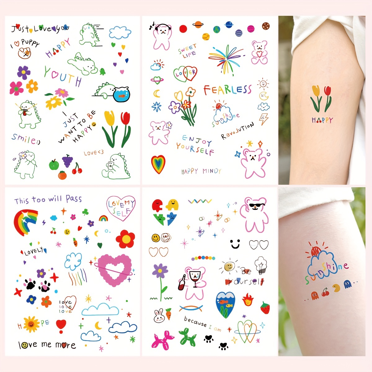 Konsait Temporary Tattoo Kit for Adults Kids Women Men(18 Sheets),  Temporary Tattoo Stickers Paper Fake Tattoo Paper Body Sticker Set for  Party