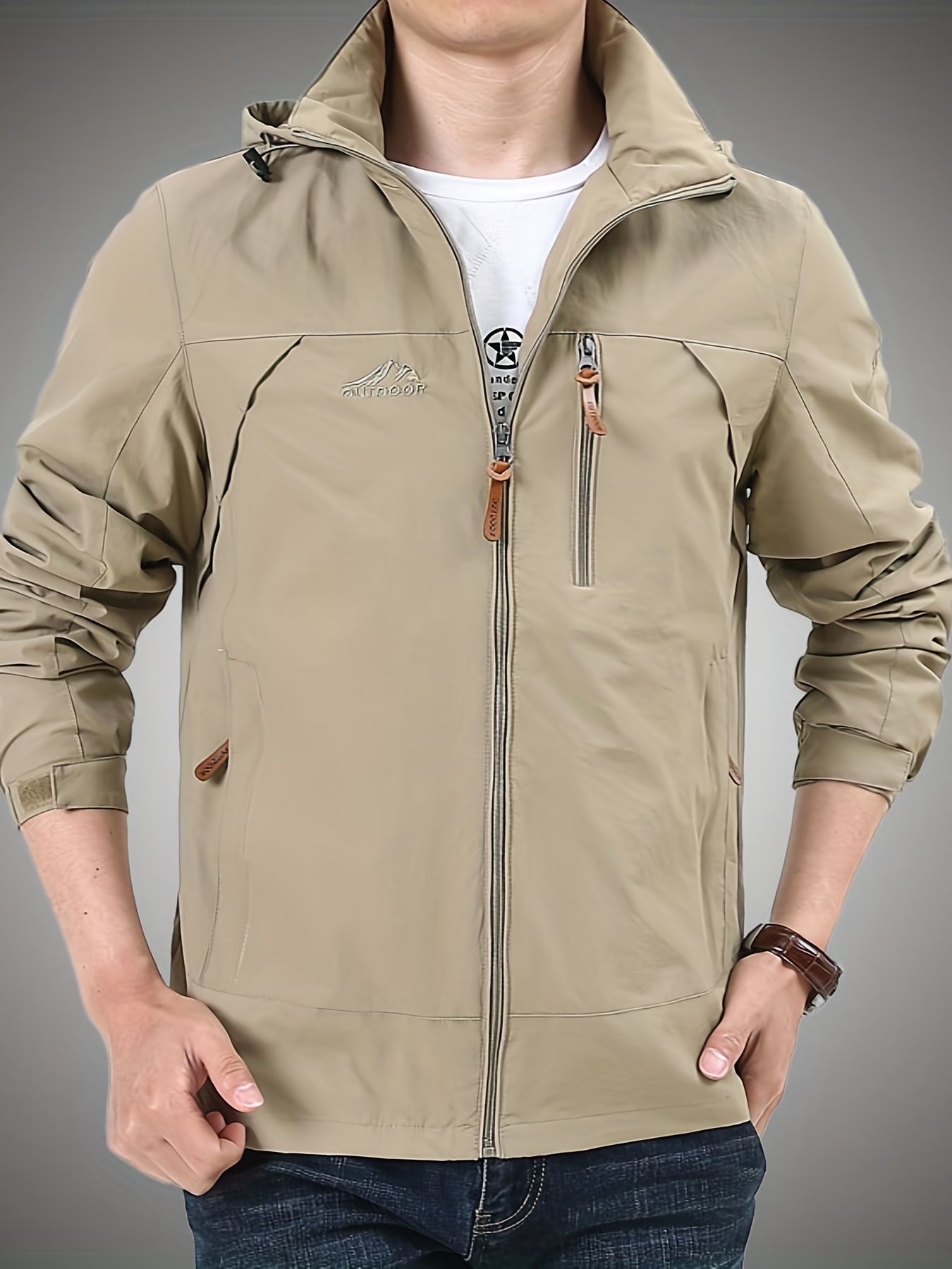 Casual Long Sleeves Pockets Hooded Jackets Windproof Zipper - Temu
