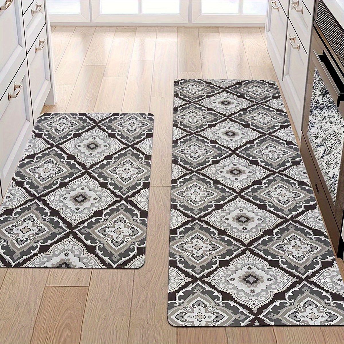 Kitchen Floor Mat Black White Gray Checkered Printed Rug - Temu