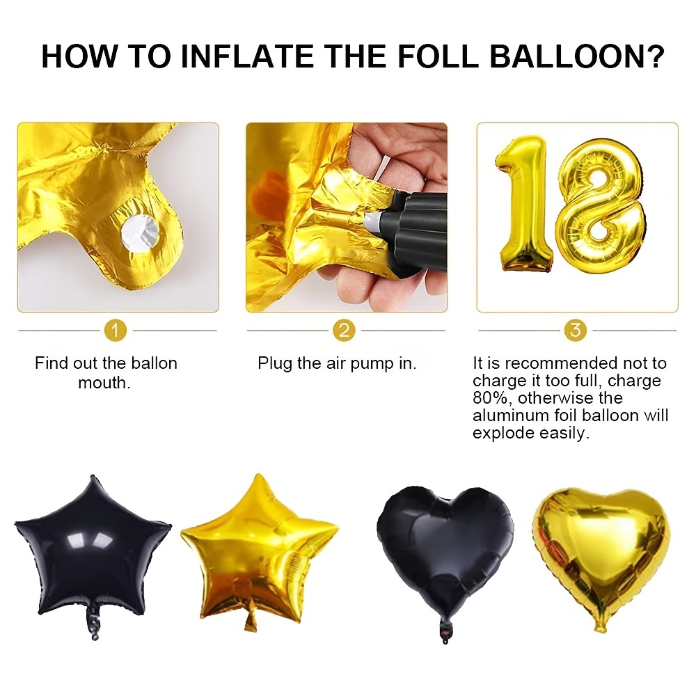 1 Kit de 5 Ballons aluminiums anniversaire 18ans or