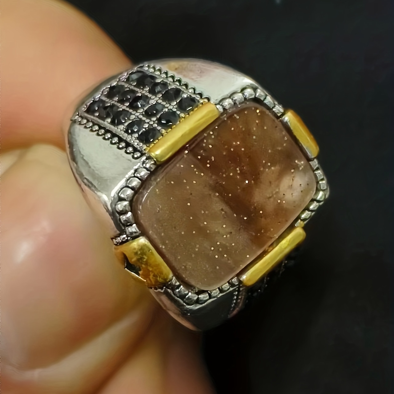 Vintage Men's Tiger Eye Gemstone Ring, Unique Design