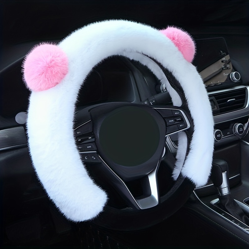 Car Accessories Car Short Plush Steering Wheel Cover Warm - Temu