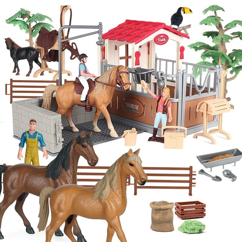 Farm Stable Home Model Action Figures Stuffed Animal Animal Horseman  Typical Educational Kids Toy Gift | Check Out Today's Deals Now | Temu