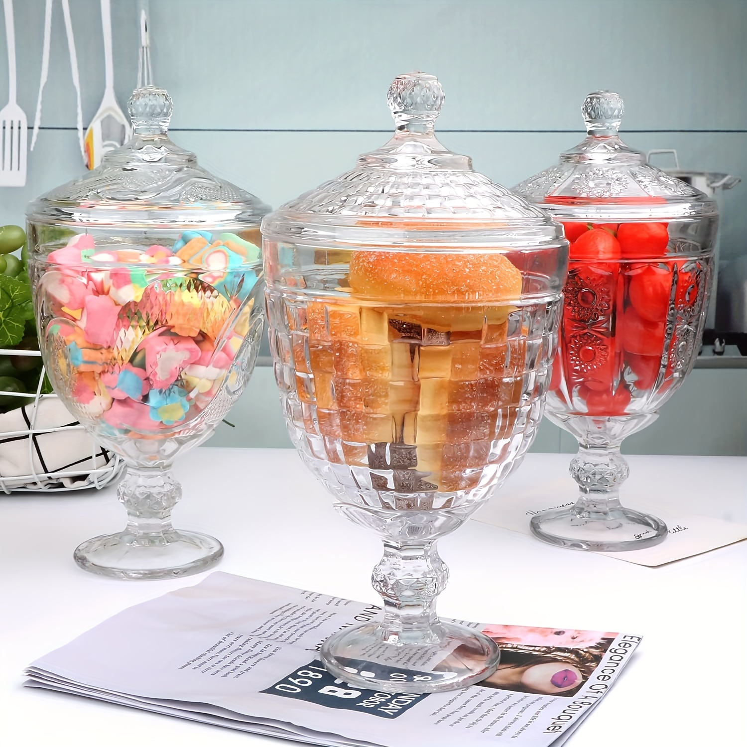 Luxury Transparent Candy jar party Dessert Storage Bottle Dinner Table  Decorative High Striped Cover Storage Tank glass jars and lids,Transparent Candy  jar party Dessert Storage Bottle Dinner Table Decorative High Striped Cover
