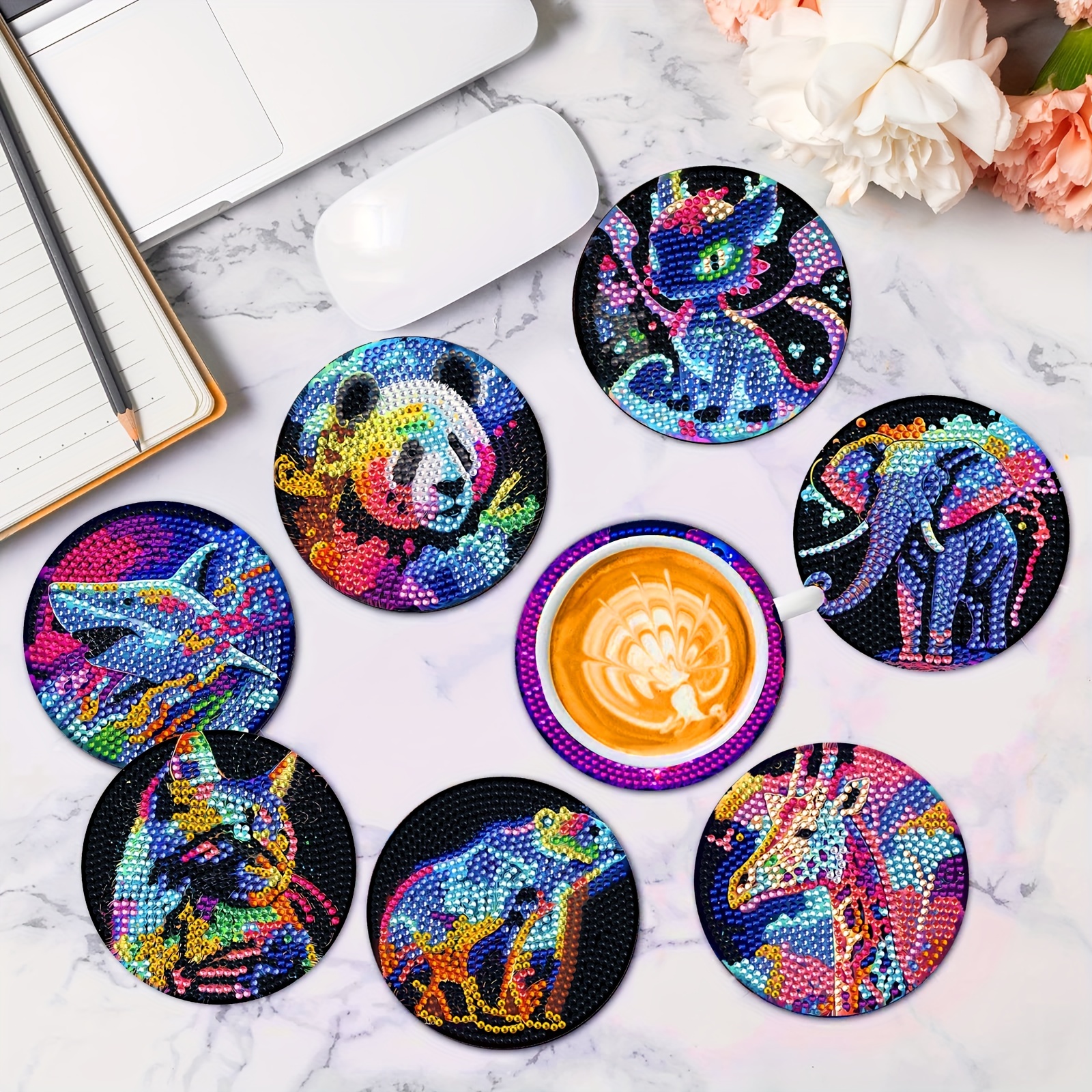 Diy Diamond Painting Coaster Set Dragon Diamond Art Mosaic - Temu