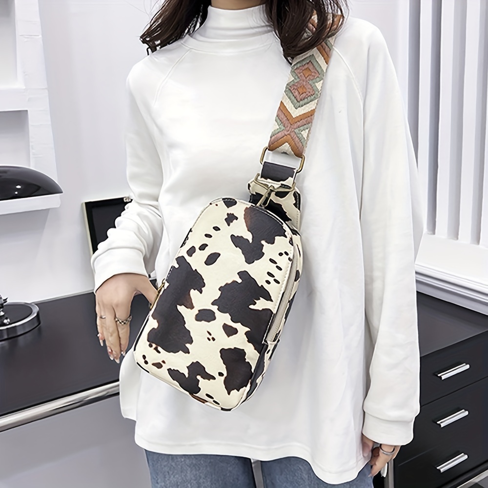 Cow Print Crossbody Bag, Vintage Shoulder Bag, Women's Pu Purse