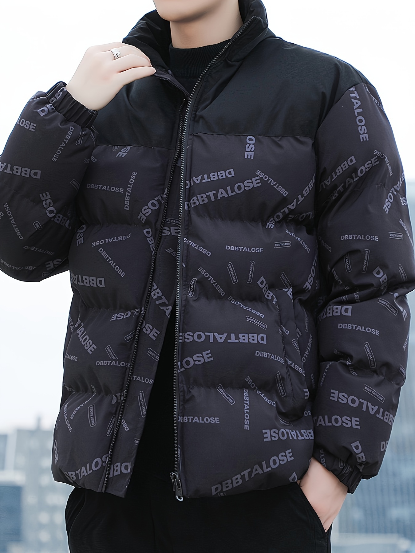 Bosideng Men's Fashion Graphic Puffer Coat, Casual Slightly Stretch Stand  Collar Zip Up Padded Jacket For Outdoor - Temu