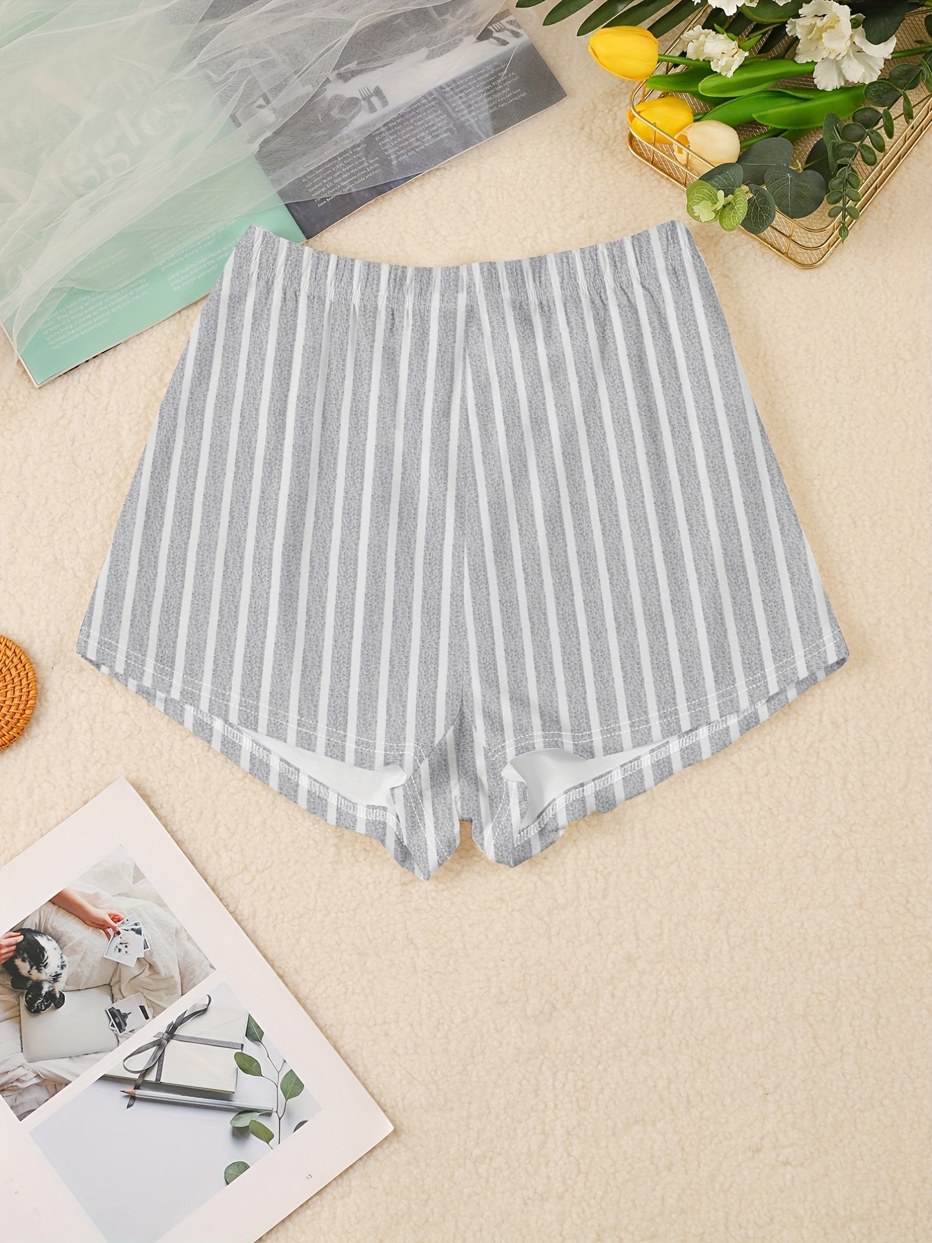 Striped Sleep Bottoms Soft Comfy Elastic Waistband Shorts - Temu