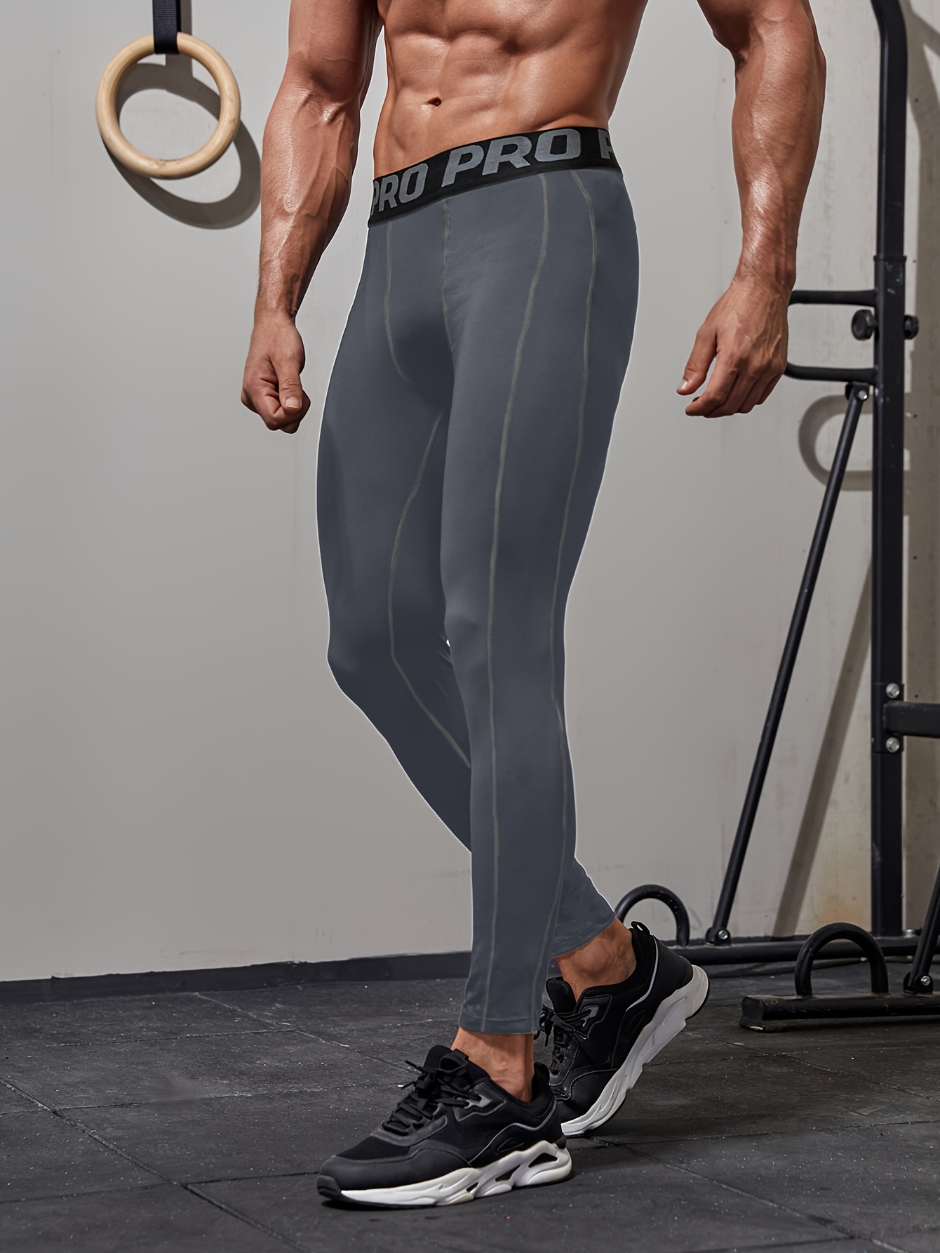 Men's Stretch Tight Long Compression Pants Activewear Letter - Temu Canada