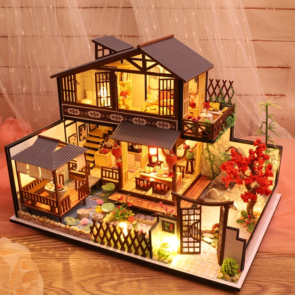 Jouets éducatifs 3D en bois bricolage Miniature maison meubles LED