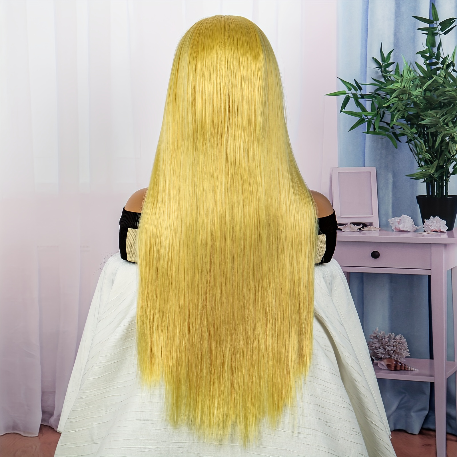 Synthetic Yellow Long Straight Cosplay Wig Synthetic Temu