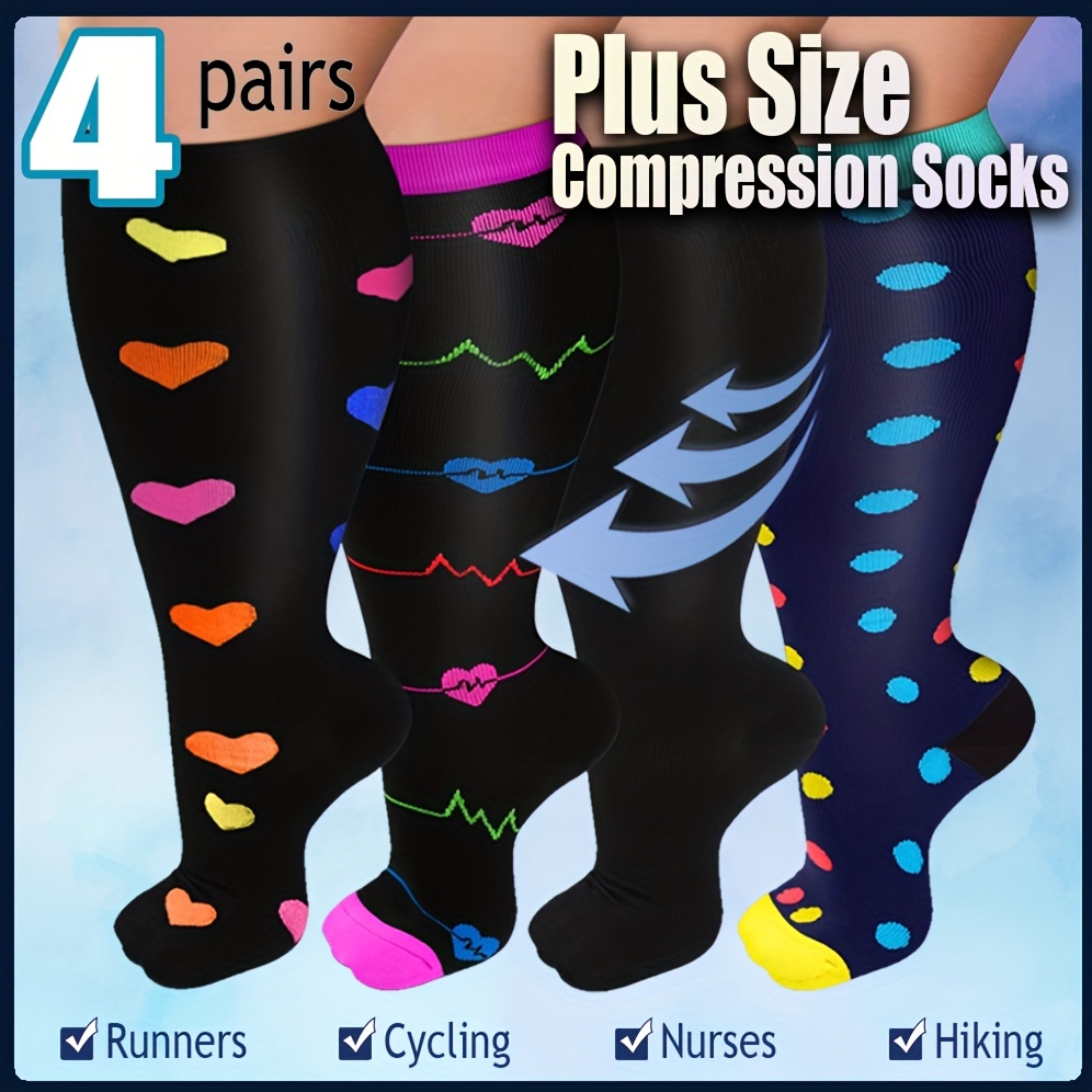 

1/4 Pairs Plus Size Compression Socks For Women Wide Calf Knee High Support For Running Athletic Fit Cycling