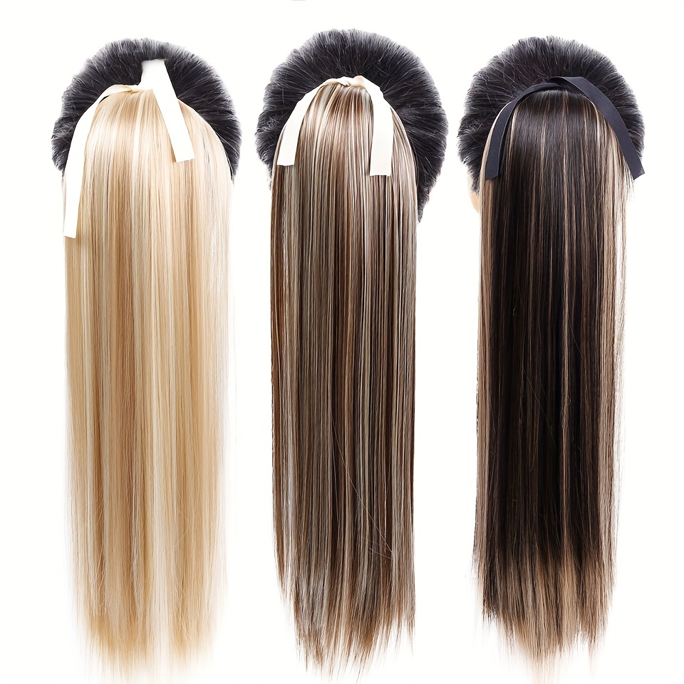 55 88 Cm Long Straight Ponytail Extensions Natural Look Hair Extensions