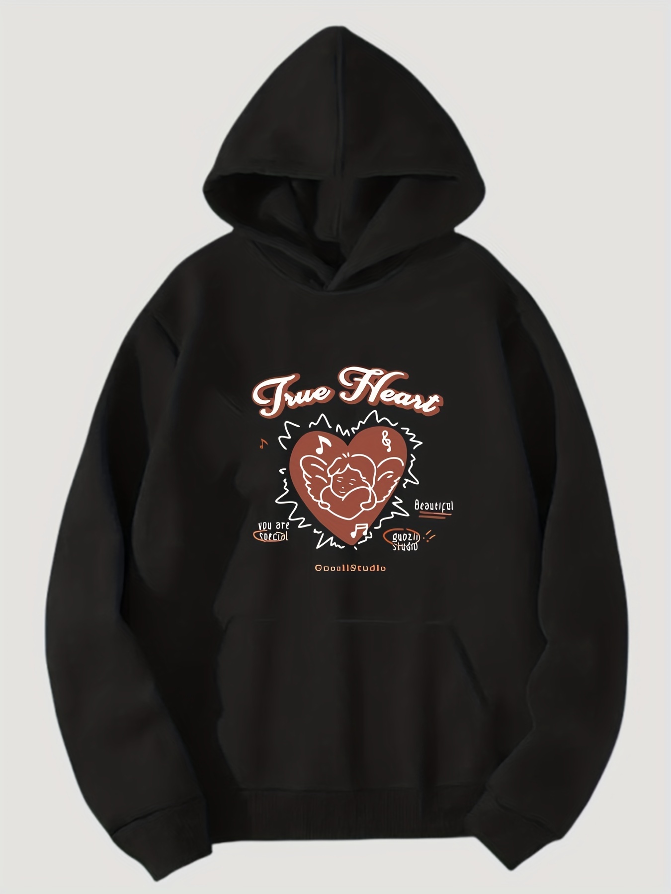 True Heart Print Hoodie, Cool Hoodies For Men, Men's Casual