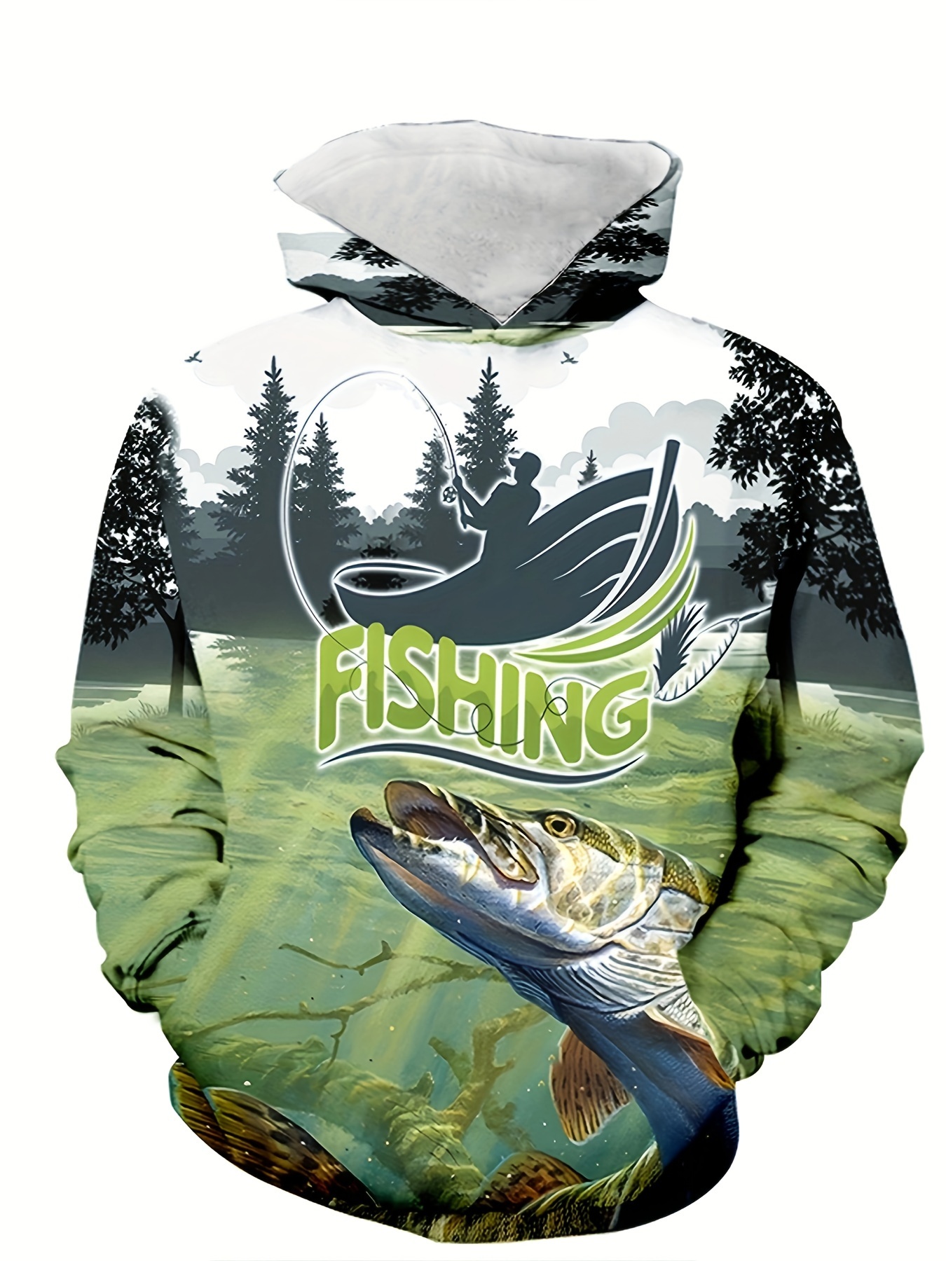Plus Size Men's 3D Fish & Field Print Hoodies, Pullover Fashion Casual Hooded Sweatshirt for Fall Winter, Casual Loose Fit Autumn Winter Hoody, 3D