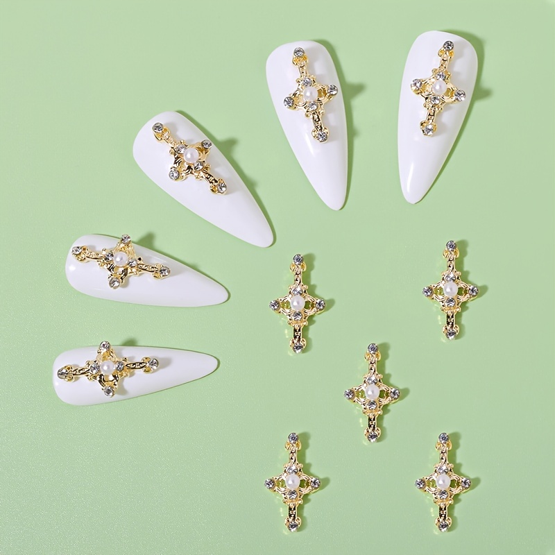 10pcs Rhinestone Cross Design Nail Art Decoration