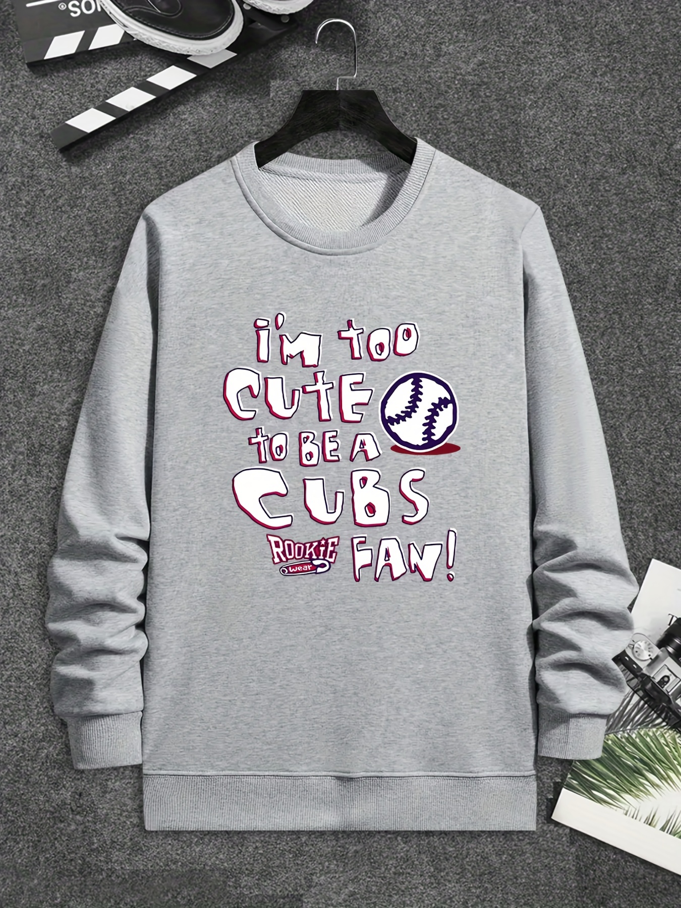 Its Too Cute To Be A Cubs Fan Print Trendy Sweatshirt Mens Casual Graphic  Design Slightly Stretch Crew Neck Pullover Sweatshirt For Autumn Winter -  Men's Clothing - Temu United Arab Emirates