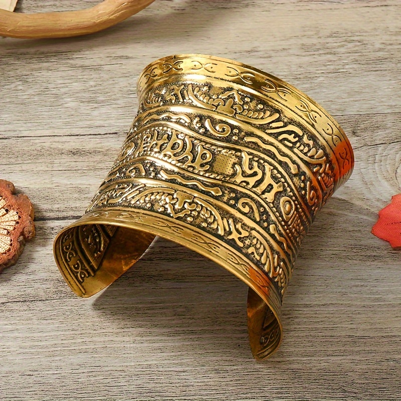 adjustable open metal vintage embossed letter wide cuff