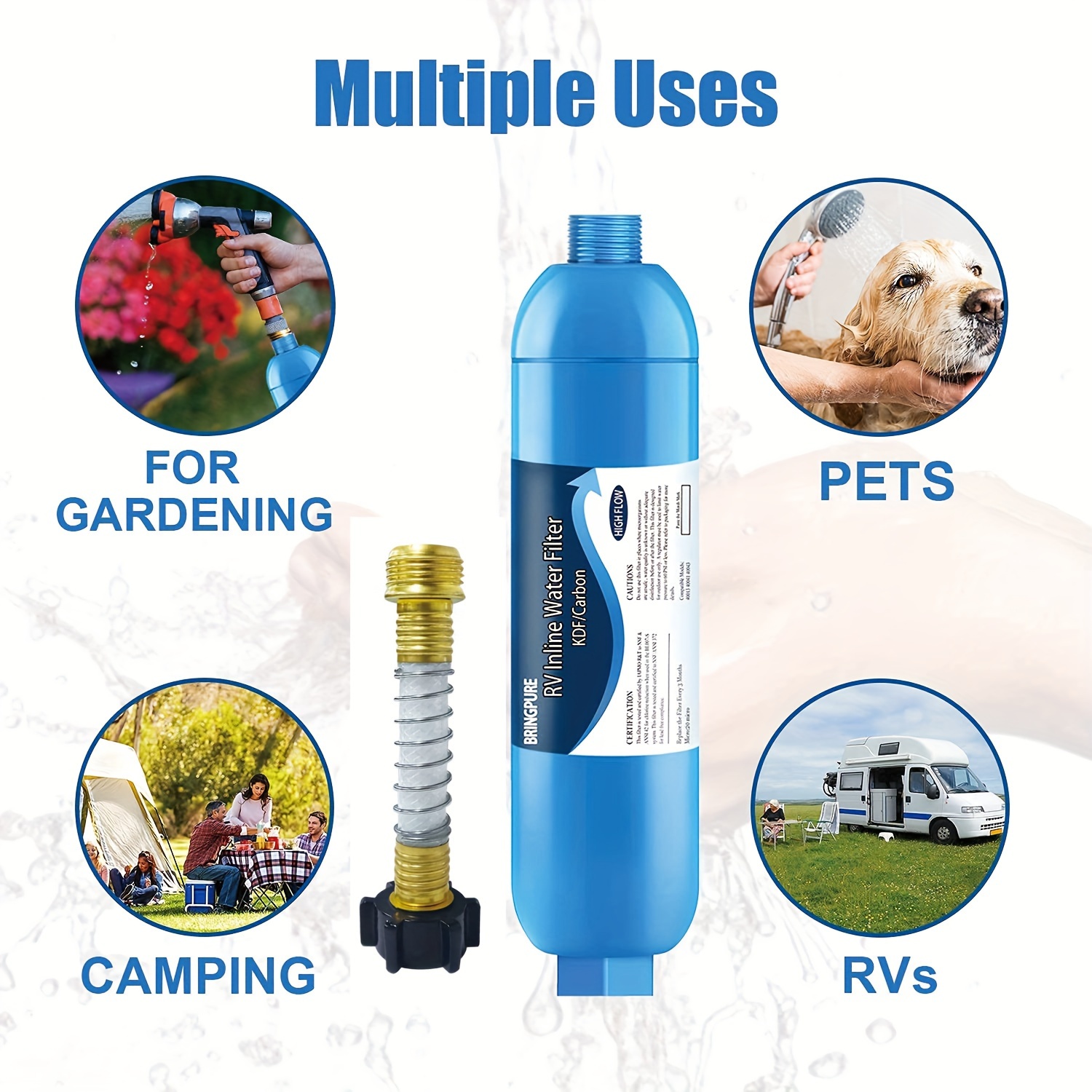 RV Inline Water Filter with Flexible Hose Protector(KDF