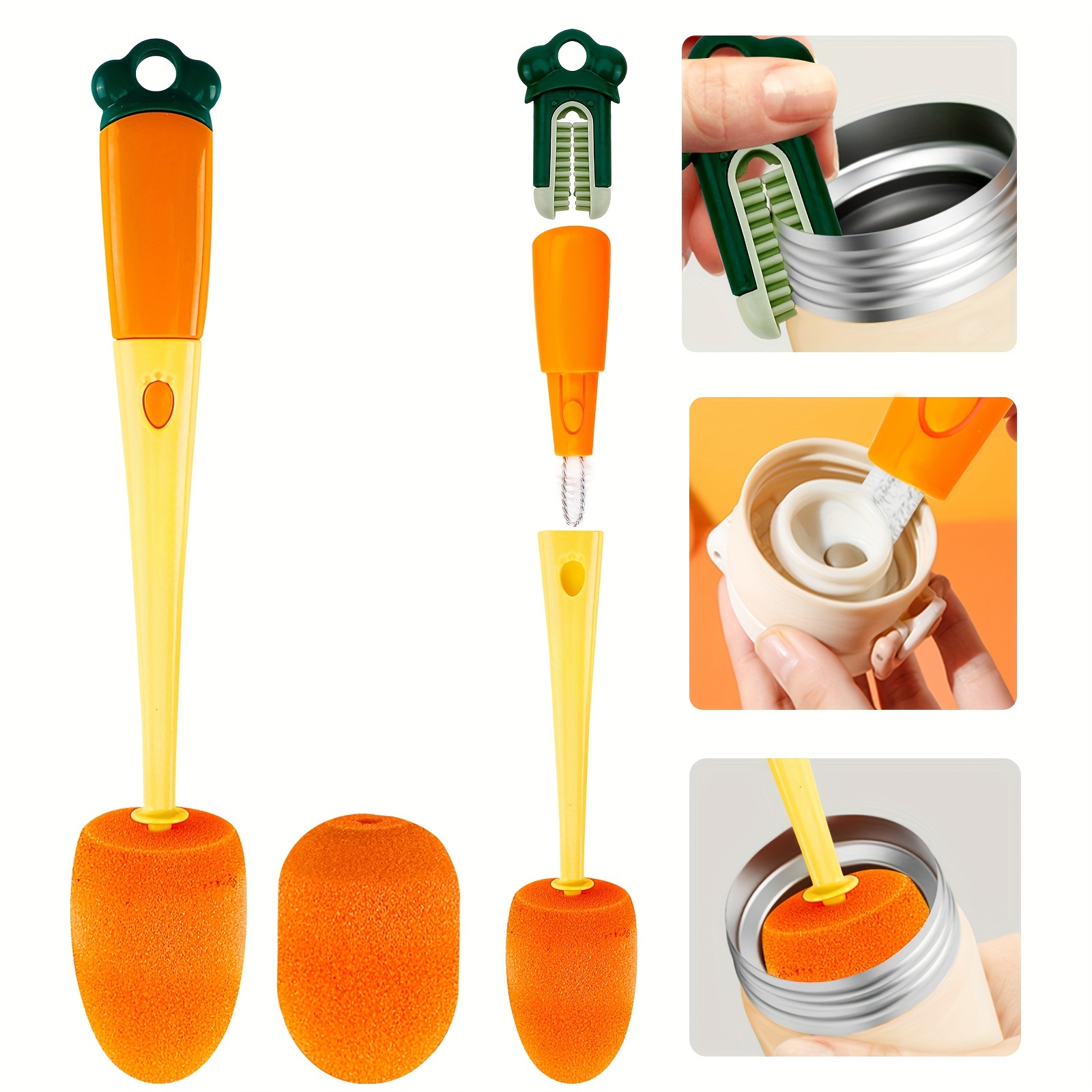 3-in-1 Carrot Shaped Long Handled Cup Brush, Household Multifunctional  Cleaning Tool For Cups, Sponge, Bottles