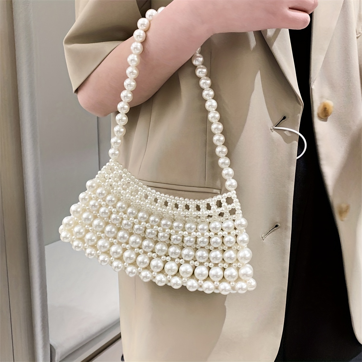 Faux Pearl Beaded Handbags, Fashion Crescent Shoulder Bag, Women's Elegant  Prom Purse For Wedding Party - Temu Japan