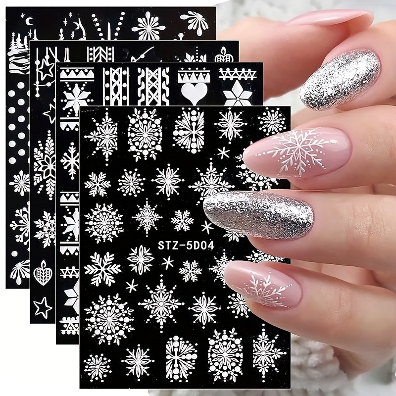 5d Embossed Christmas Nail Art Stickers,self Adhesive Snowflake