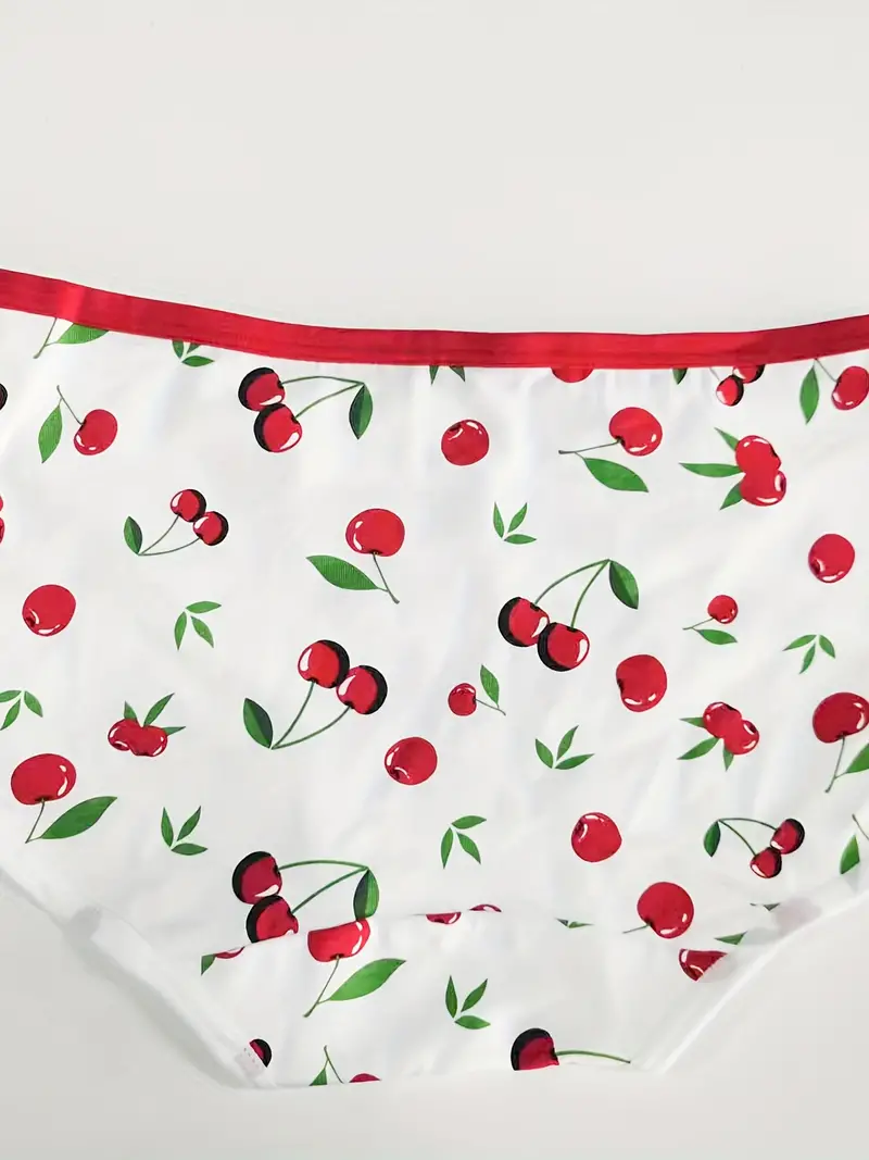 Cherry Print Bow Tie Briefs Cute Comfy Stretchy Intimates - Temu Canada