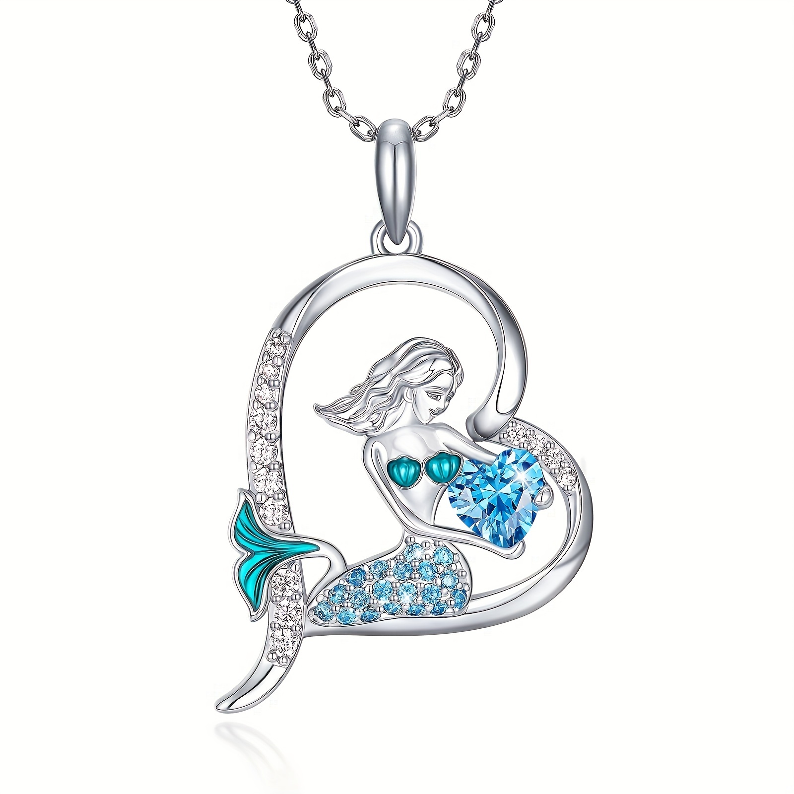 1pc Elegant Heart Mermaid Necklace For Men And Women , Sparkling Blue  Crystal Mermaid Clavicle Chain Pendant, Fashion Party Jewelry For  Girlfriend Wi