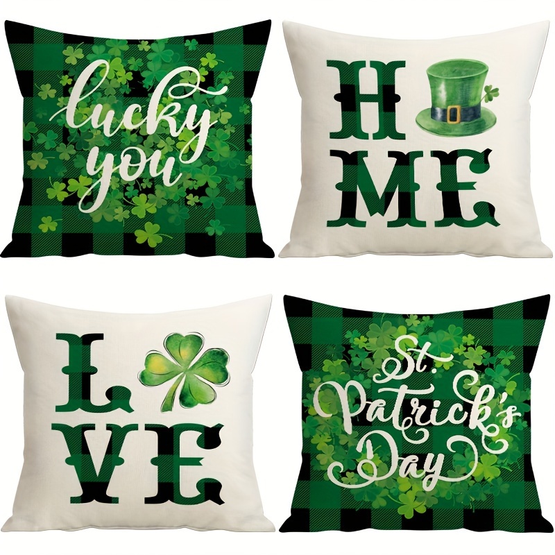 

4pcs 's Day Pillow Covers, 18x18 Inch - Shamrock & With , Machine Washable Polyester, Zip Closure - Ideal For Sofa & Home Decor, Decorative Pillows