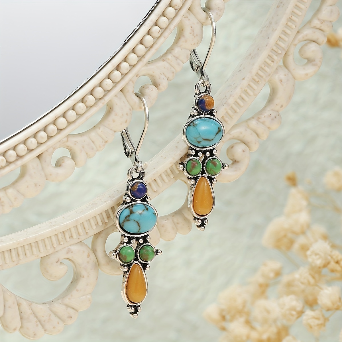 

Colorful Turquoise Pendant Boho Dangle Earrings Zinc Alloy Jewelry Delicate Gift For Women Girls