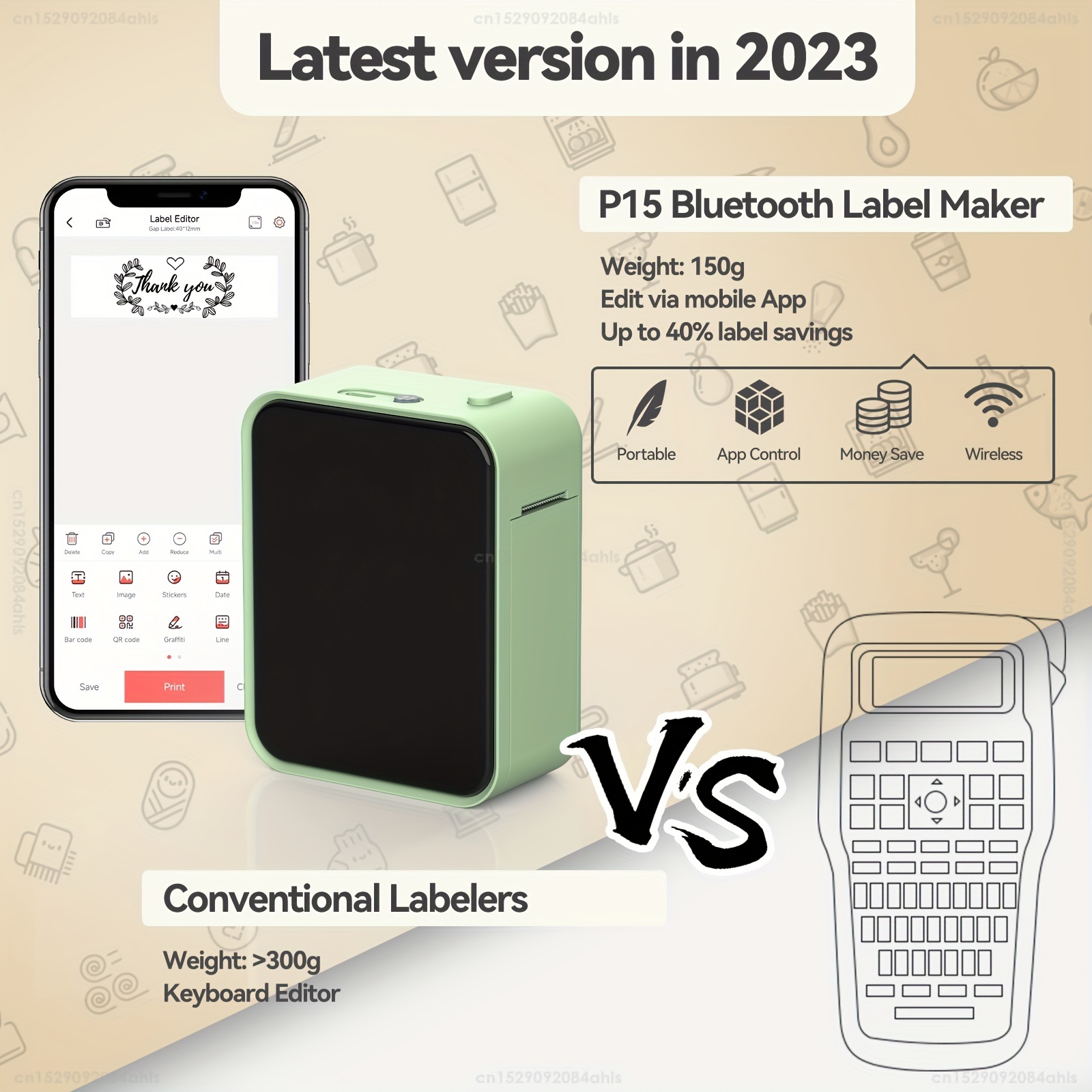 Stampante termica portatile per etichette P15 Mini etichettatrice Bluetooth  Wireless etichetta autoadesiva fai da te simile